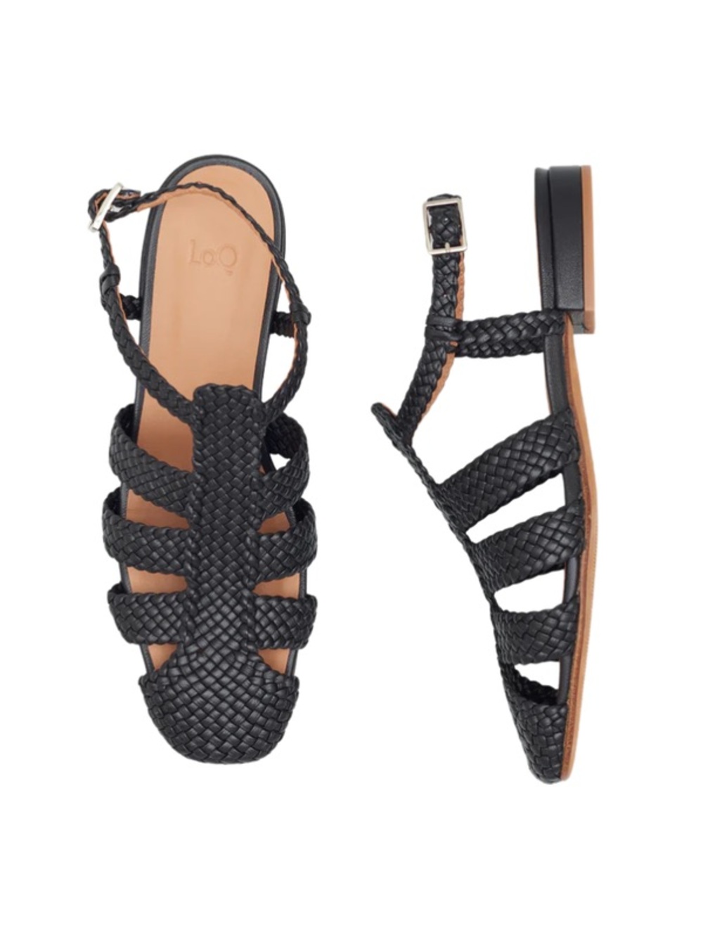 LoQ Black Woven Arlo Leather Slingback Sandals - size 37